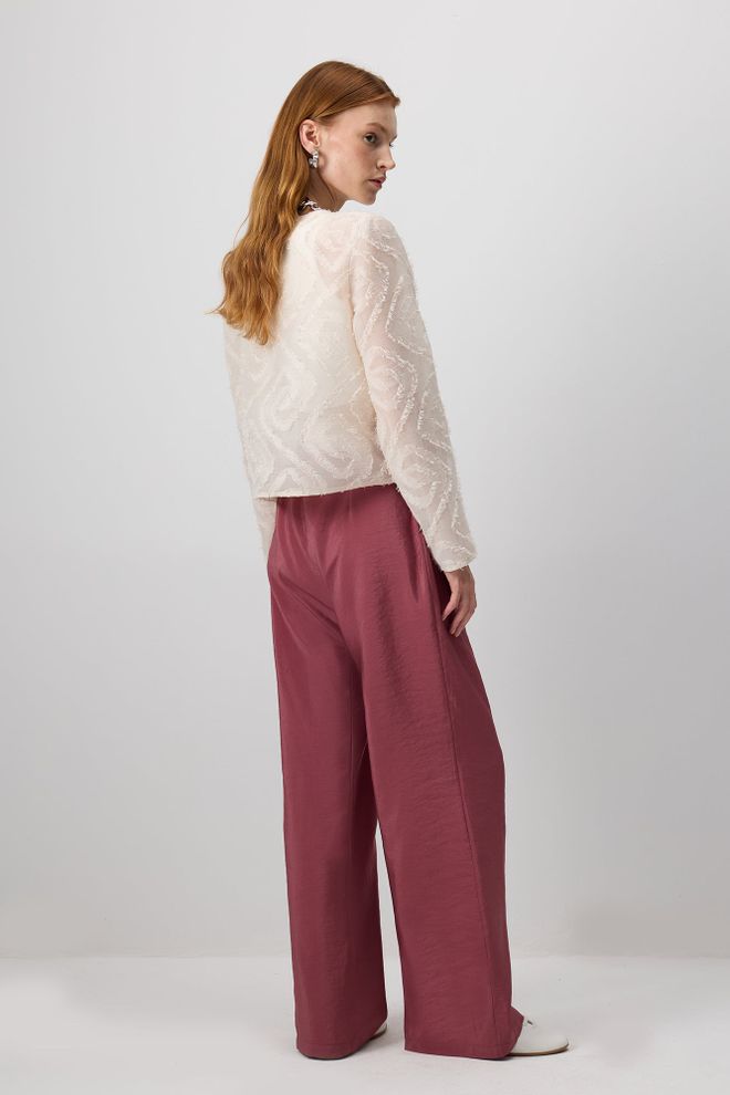 Touche Prive Claret Red Palazzo Pants With High Waist Wholesale Clothing 5