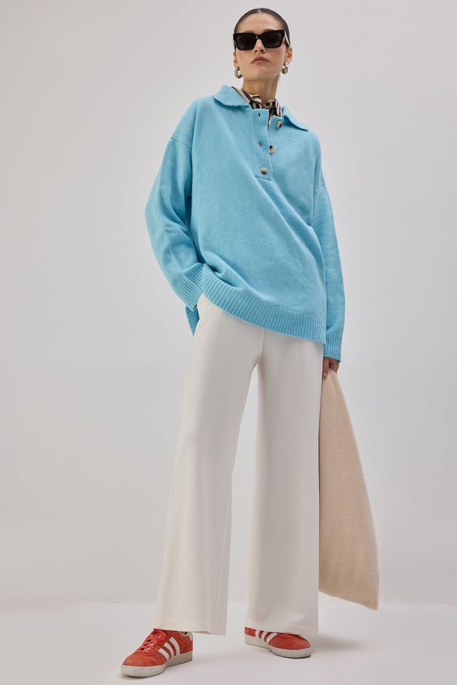 Touche Prive Witte Palazzo Broek Hoge Taille Wijde Pijp Groothandel Kleding Casual