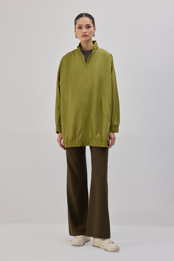 Touche Prive Yeşil Bol Kesim Rüzgarlık Ceket Band Yaka Toptan Giyim Gündelik