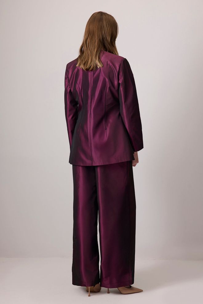 Touche Prive Traje Elegante Rojo Clarete Con Pantalones Palazzo De Pierna Ancha Ropa al por mayor Formal