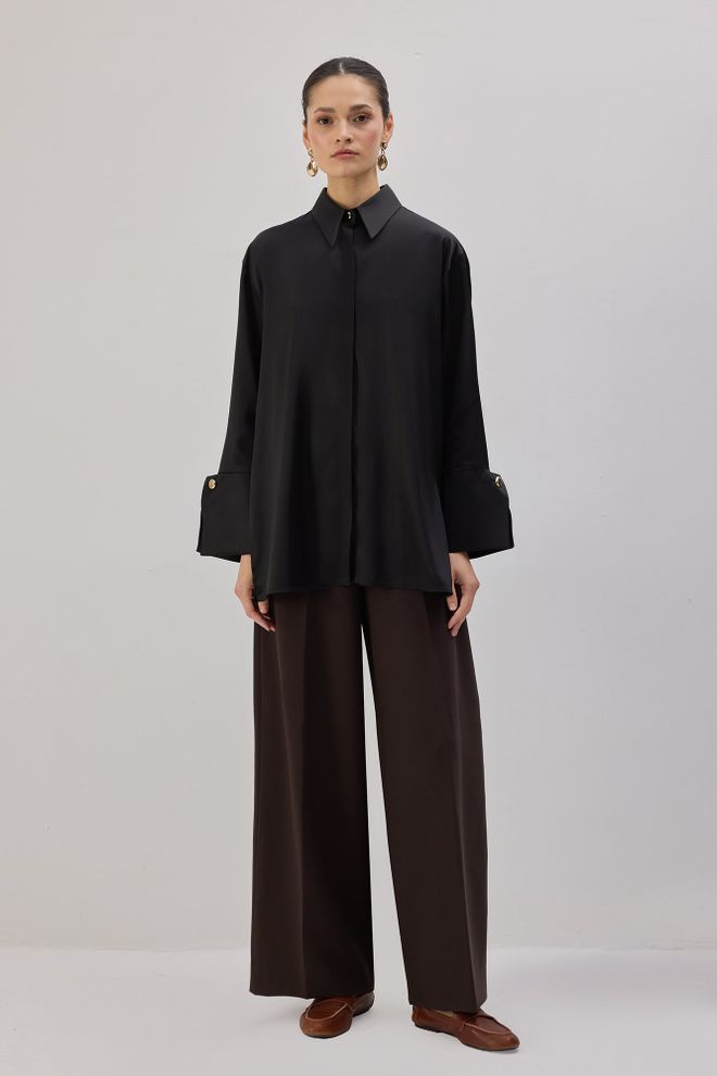 Touche Prive Camicia Formale Nera Oversize Abbigliamento all'ingrosso Modesto