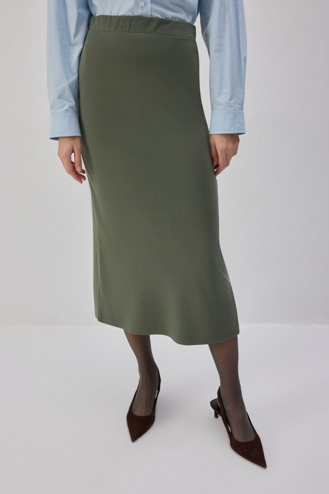 Touche Prive Yeşil A Kesim Yüksek Bel Midi Etek Toptan Giyim Tesettür