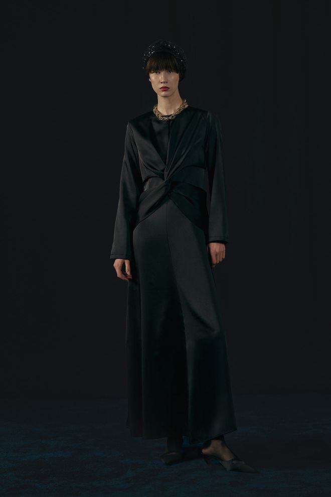 Touche Prive Zarif Siyah Fit & Flare Yer Hizasında Elbise Toptan Giyim Tesettür