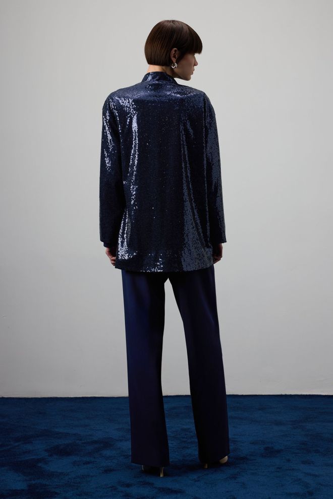 Touche Prive Navy Blue Kimono Elegant Sequined Tie Closure Wholesale Clothing 1