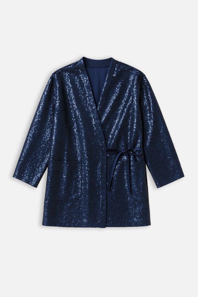 Touche Prive Navy Blue Kimono Elegant Sequined Tie Closure Wholesale Clothing Wedding