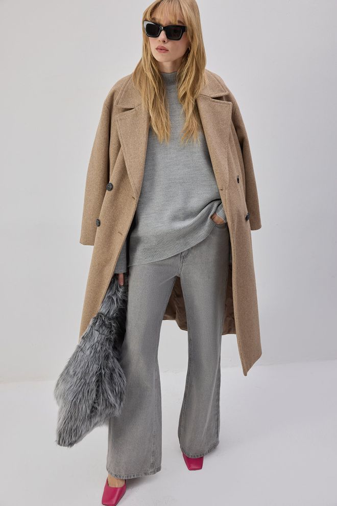 Touche Prive Pilkas Oversize Megztinis Aukštu Apykakliu Didmeninė prekyba drabužiais Kokteilinė