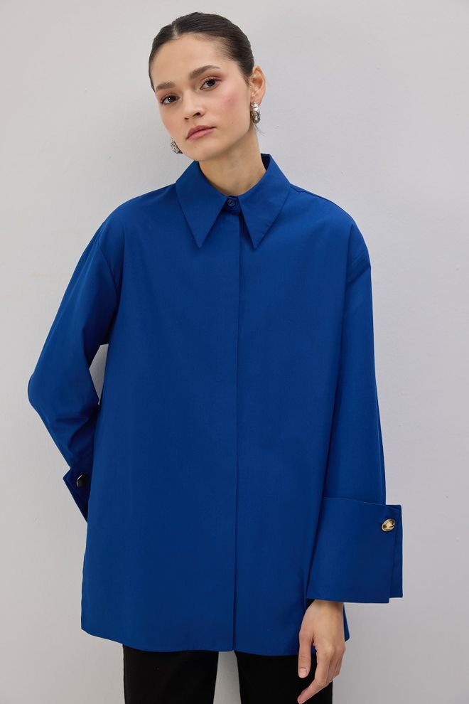 Touche Prive Modrá Formálna Elegantná Neformálna Preppy Košeľa Veľkoobchod s oblečením Práca