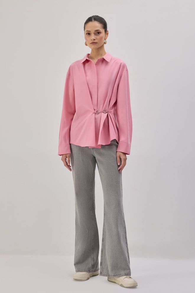 Touche Prive Розова Непринудена Елегантна Риза С Яка Поло Дрехи на едро Небрежен