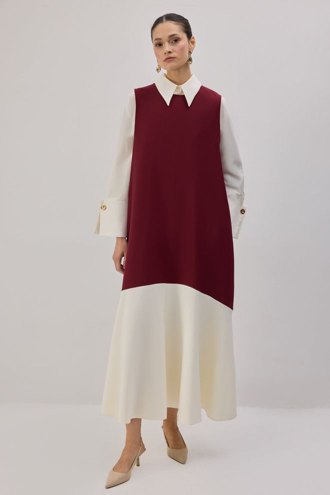 Touche Prive Bordo Rdeča Eleganten Skromen Shift Obleka Oblačila na debelo Skromno