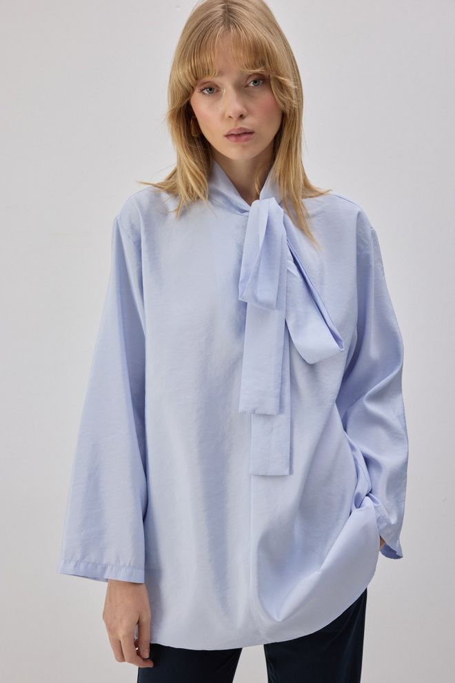 Touche Prive Túnica Azul Elegante De Talla Grande Con Lazo Ropa al por mayor Modesto