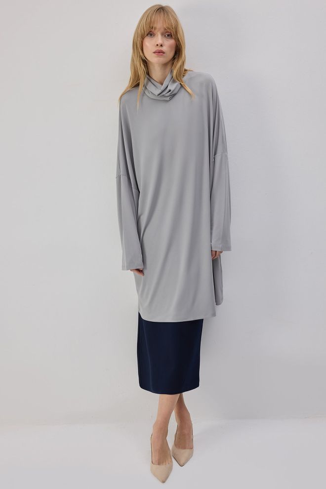 Touche Prive Tunique Grise Modeste Décontractée Élégante Grande Taille Vêtements en gros Modeste