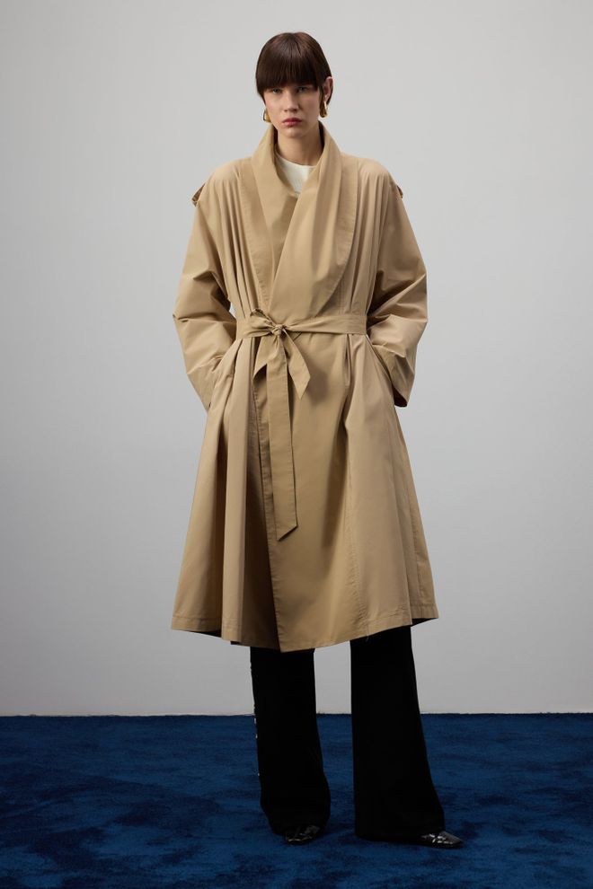 Touche Prive Bej Trençkot Zarif Anvelop Bağlamalı Toptan Giyim Tesettür