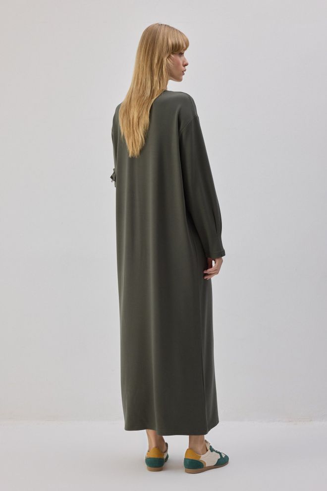 Touche Prive Robe pull Maxi Verte À Manches Longues Vêtements en gros Modeste