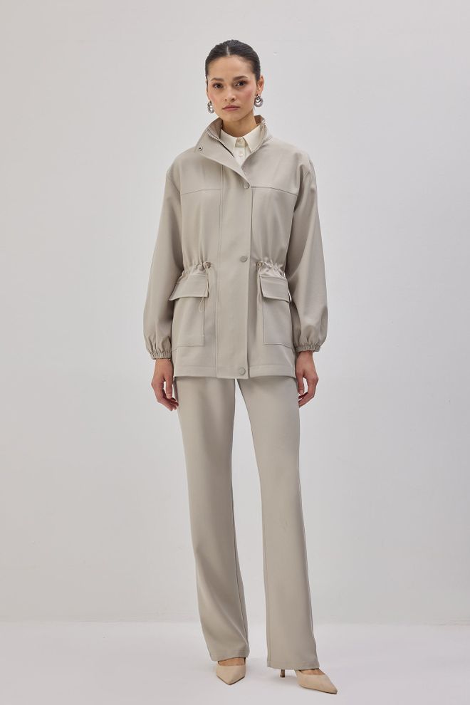 Touche Prive Smėlio Viršutiniai Marškinėliai Švarkas Su Spaustuku Didmeninė prekyba drabužiais Apykaklė su įkirpimu