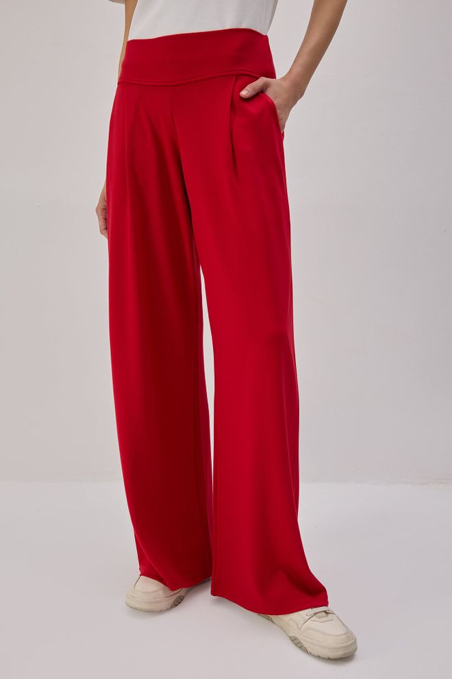 Touche Prive Kırmızı Zarif Gündelik Set Palazzo Pantolonlu Toptan Giyim Tesettür