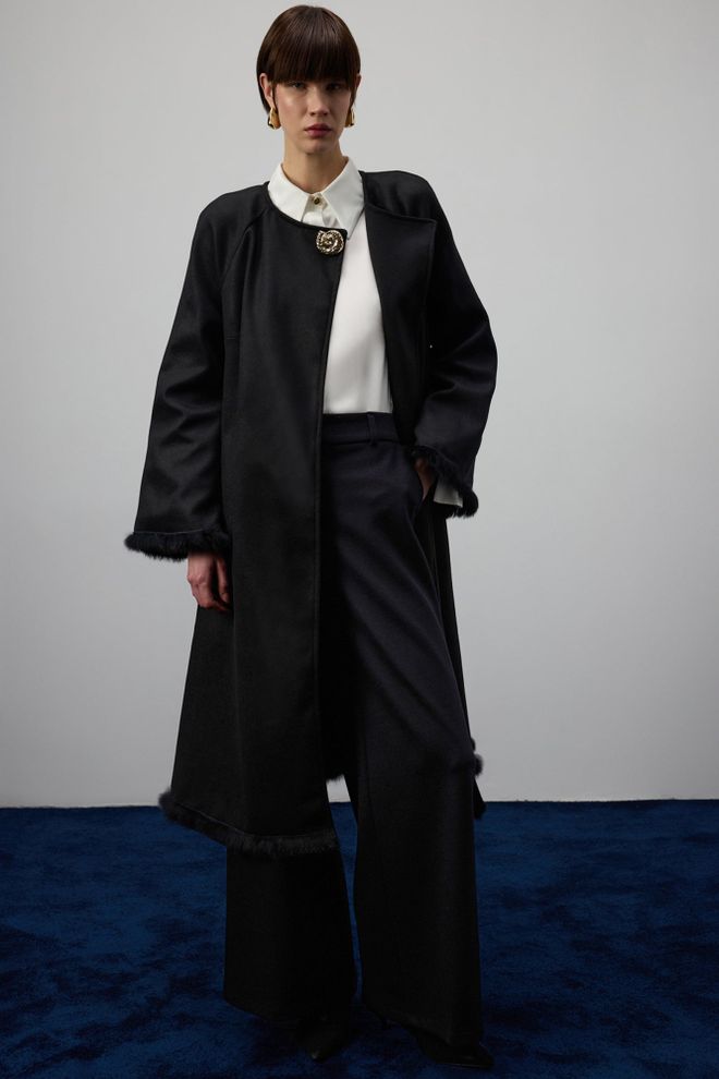 Touche Prive Siyah Zarif Tek Düğmeli Kaban Toptan Giyim Tesettür