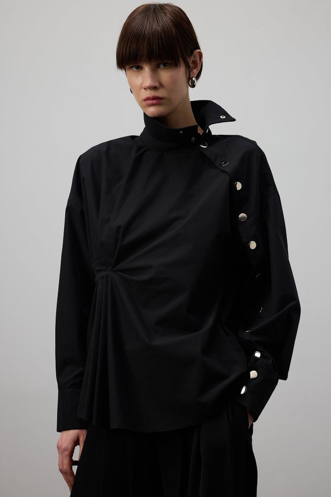 Touche Prive Siyah Zarif Çıtçıtlı Gömlek Toptan Giyim Gündelik