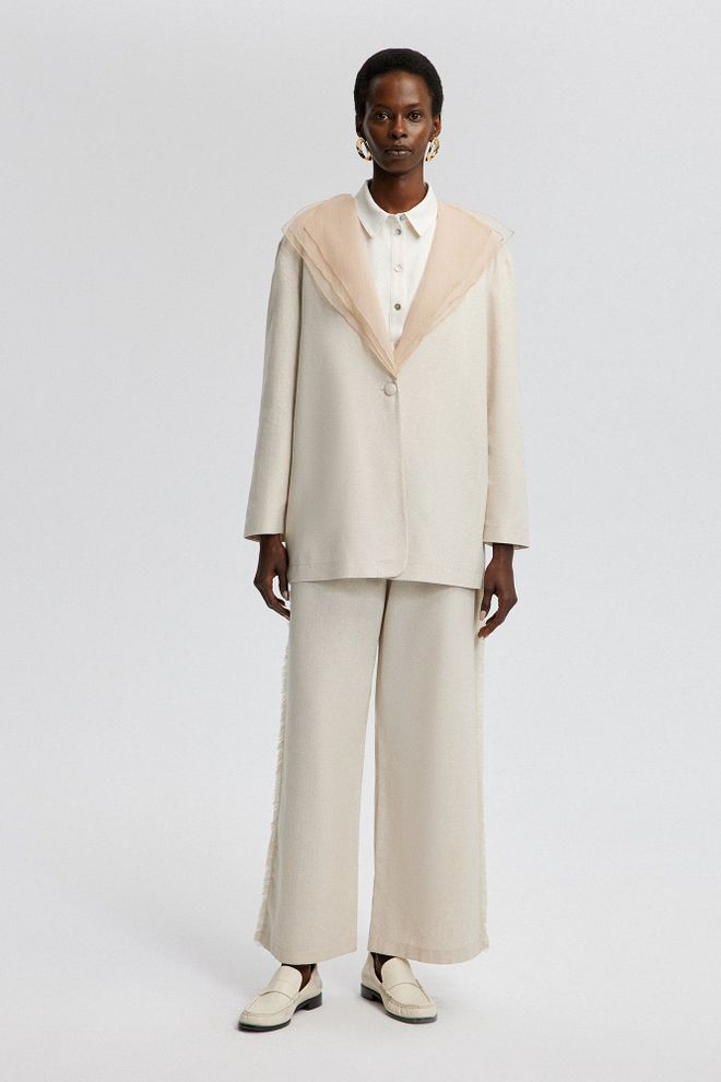 Touche Prive Beige Single Breasted Blazer Jacket Wholesale Clothing 1