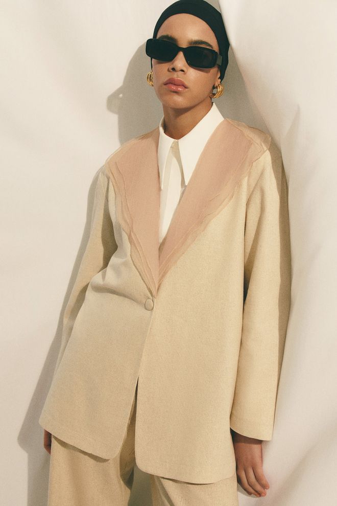 Touche Prive Beige Single Breasted Blazer Jacket Wholesale Clothing Vintage