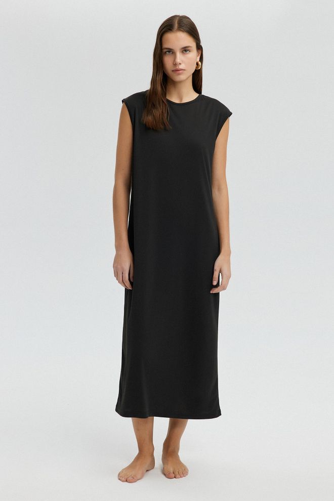 Touche Prive Black Shift Midi Dress With Cap Sleeves Wholesale Clothing Modest