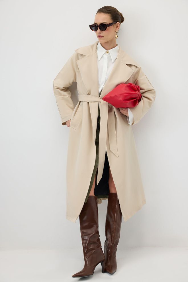 Touche Prive Gabardina Beige Elegante Con Cuello Con Muescas Y Cierre De Atar Ropa al por mayor Casual