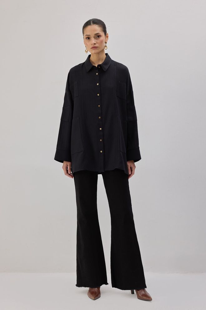 Touche Prive Черна Небрежна Елегантна Риза В Голям Размер Дрехи на едро Скромна мода