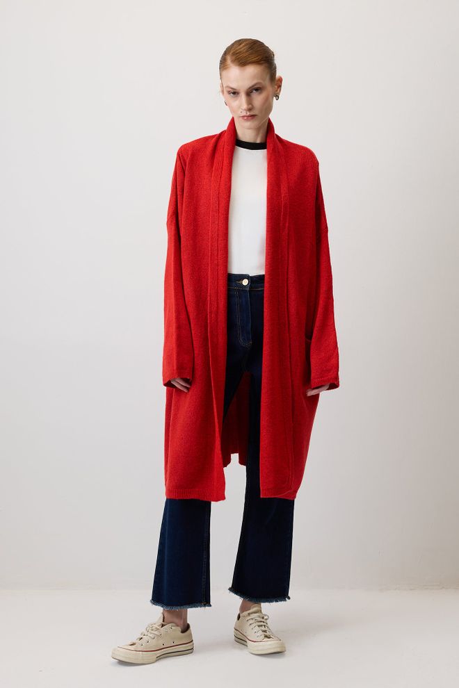 Touche Prive Cardigan Rosso Oversize Con Collo A Scialle E Manica Lunga Abbigliamento all'ingrosso Casuale