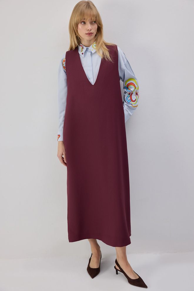 Touche Prive Bordová Elegantná Maxi Slipové Šaty Veľkoobchod s oblečením Skromný