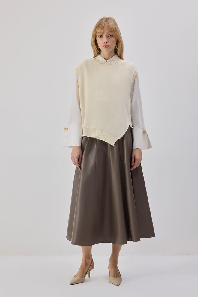 Touche Prive Μπεζ Καθημερινό Κομψό Αμάνικο Μπλουζάκι Pull On Χονδρικό εμπόριο ενδυμάτων Απλό