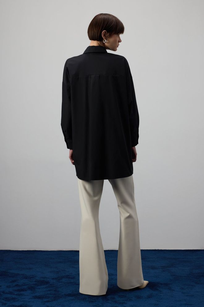 Touche Prive Елегантна Черна Риза Oversize С Шал Яка Дрехи на едро Небрежен