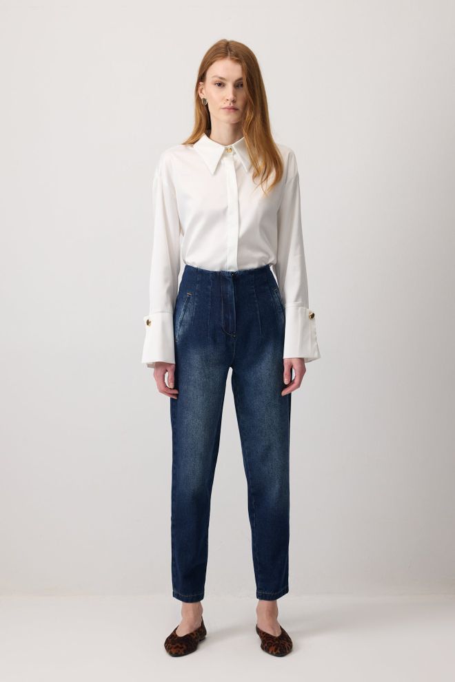 Touche Prive Pantaloni Albastru Conic/Morcov Talie Înaltă Îmbrăcăminte cu ridicata Casual