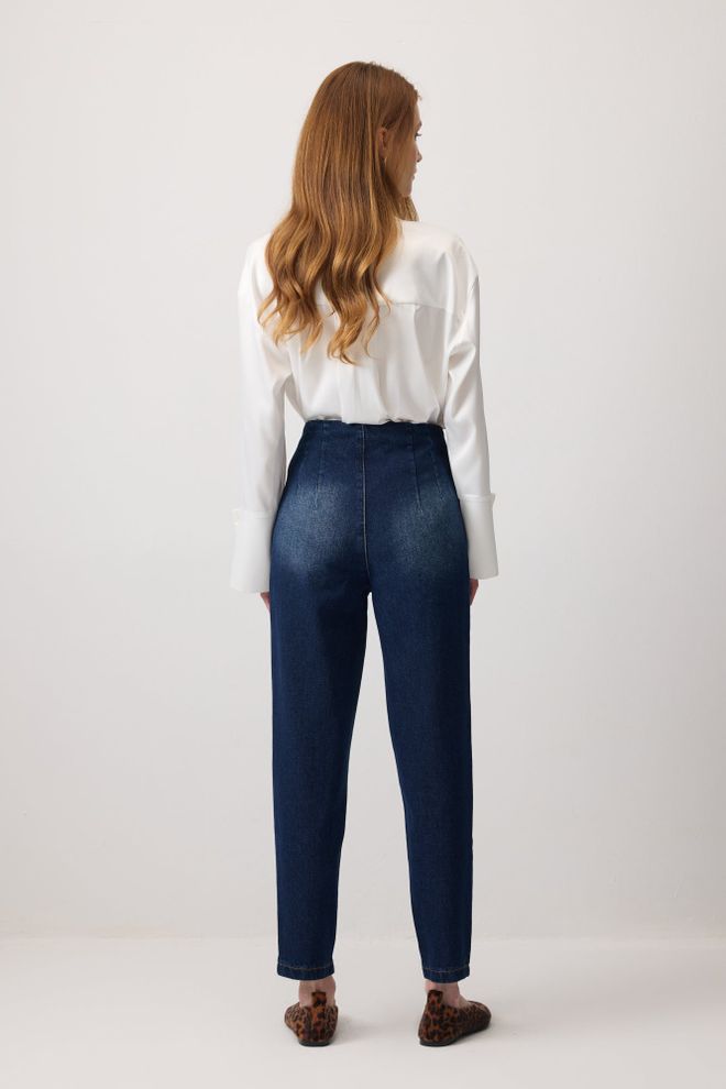 Touche Prive Blue Tapered Carrot Pants With High Waist Wholesale Clothing Lounge