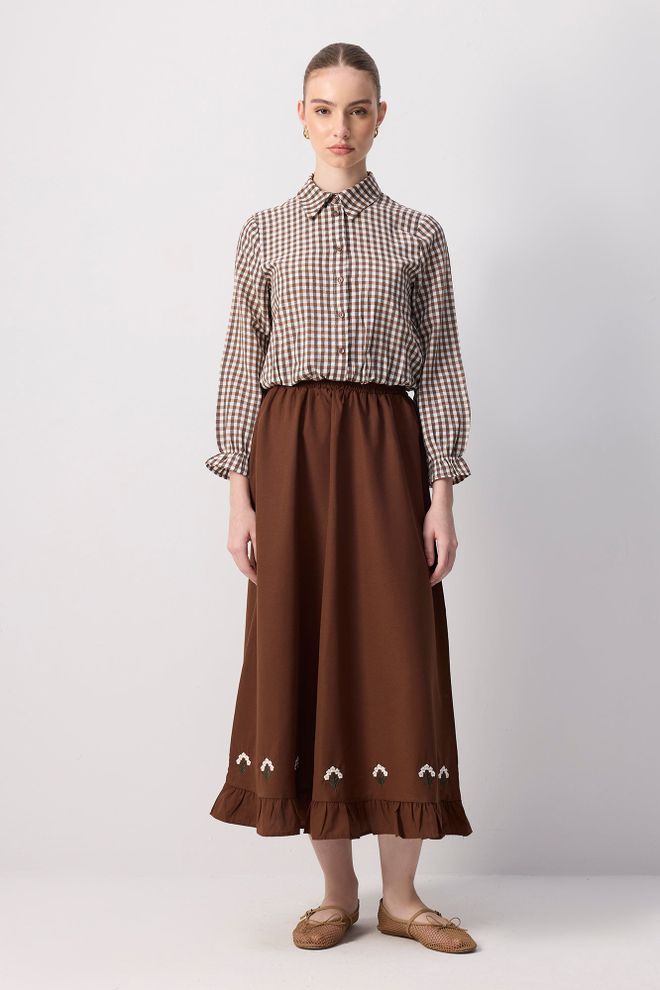 Touche Prive Set Kahverengi Etnik Günlük Toptan Giyim Tesettür