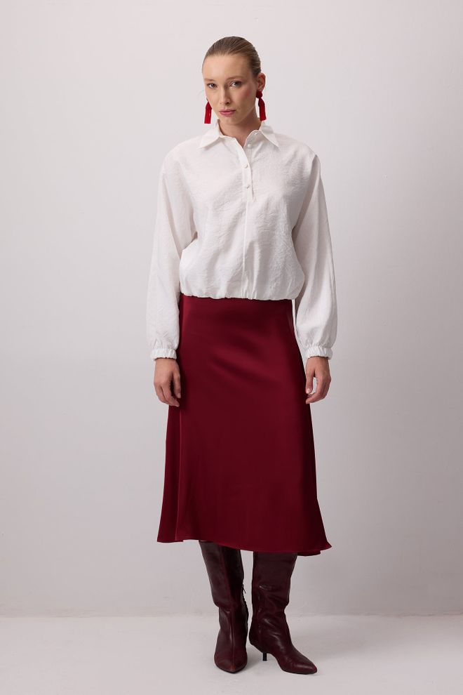 Touche Prive Bordo Zarif Slip Midi Etek Toptan Giyim Gündelik