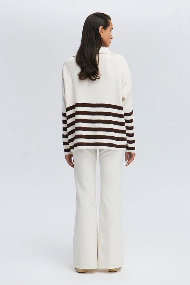 Touche Prive Beige Sweater With Notched Neck And Oversized Fit Wholesale Clothing Lounge