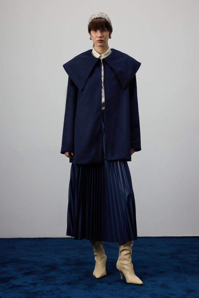 Touche Prive Lacivert Zarif Tek Düğmeli Kaban Toptan Giyim Tesettür