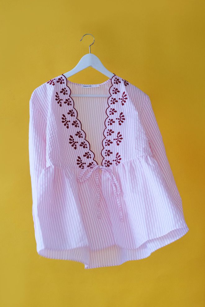 Touche Prive Кимоно Розово С Райе И Флорални Мотиви С Балон Ръкави Дрехи на едро Небрежен