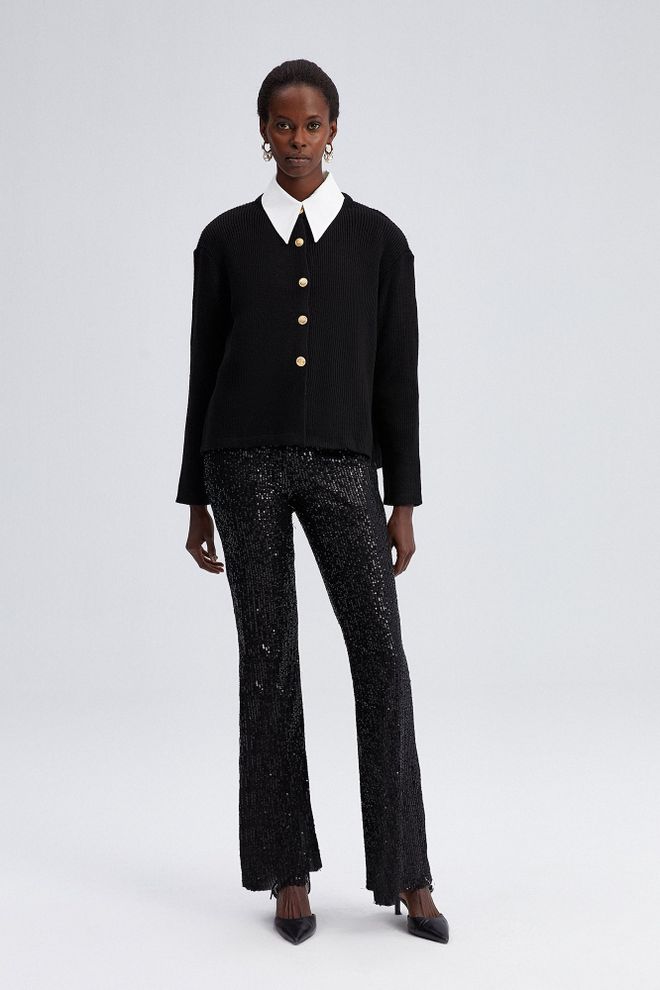 Touche Prive Siyah Bol Kalıp Düğmeli Hırka Toptan Giyim Gündelik