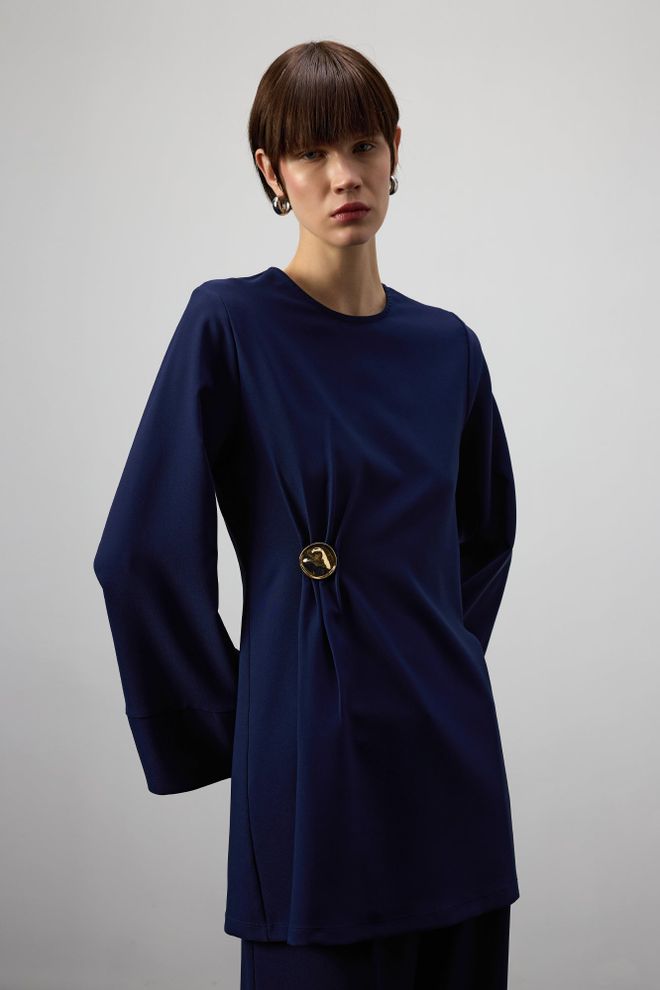 Touche Prive Bluz Lacivert Zarif Toptan Giyim Tesettür