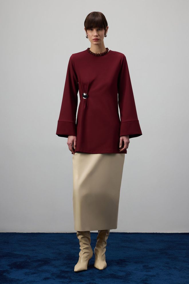 Touche Prive Bordo Zarif Bluz Toptan Giyim Tesettür