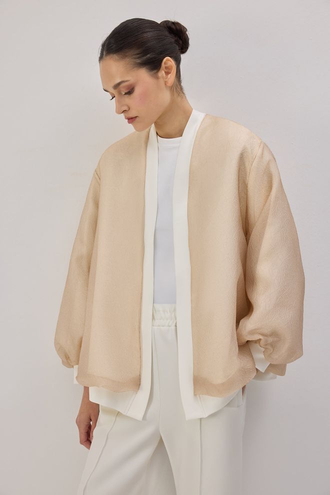 Touche Prive Bej Anvelop Ceket Hakim Yaka İle Toptan Giyim Tesettür