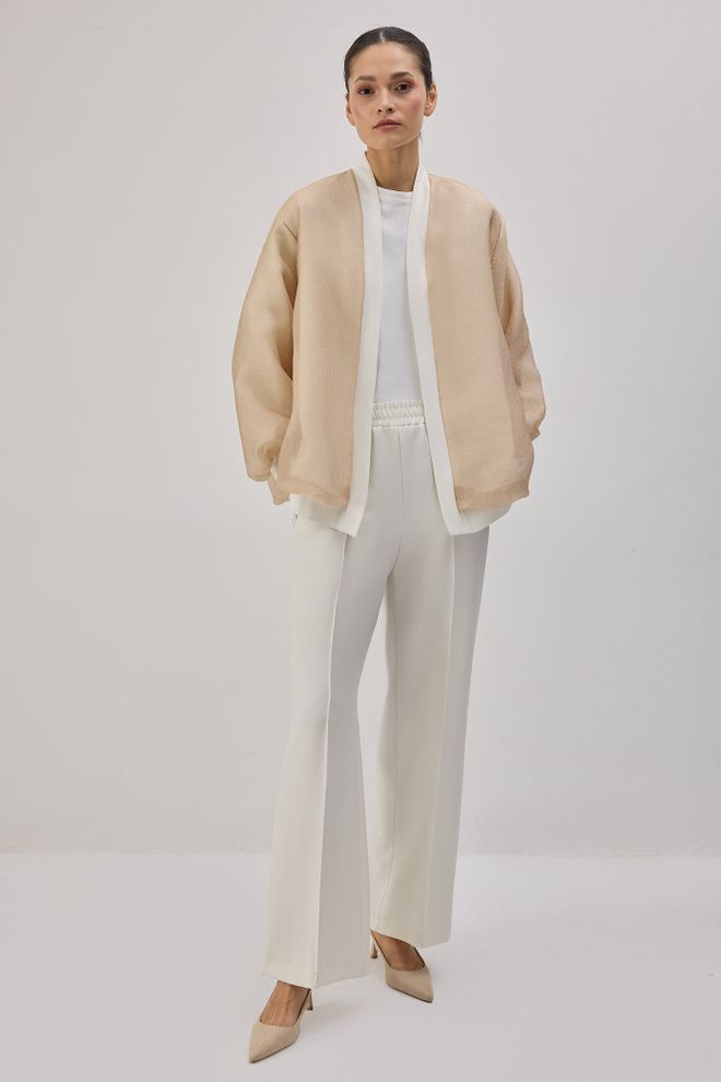 Touche Prive Beige Wrapover Jacket With Band Collar Wholesale Clothing Lounge