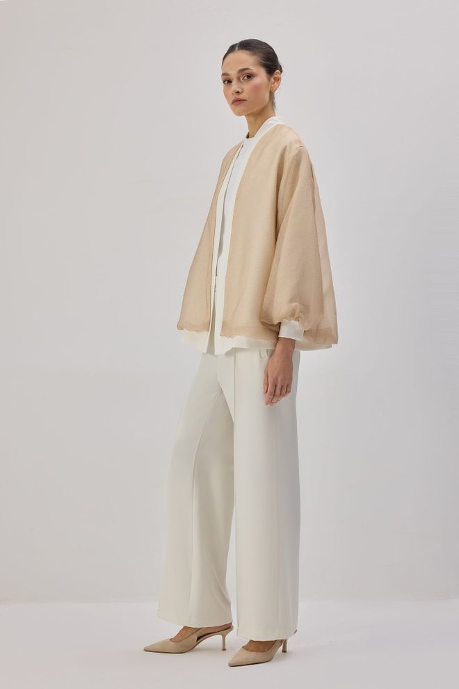 Touche Prive Beige Wrapover Jacket With Band Collar Wholesale Clothing 5