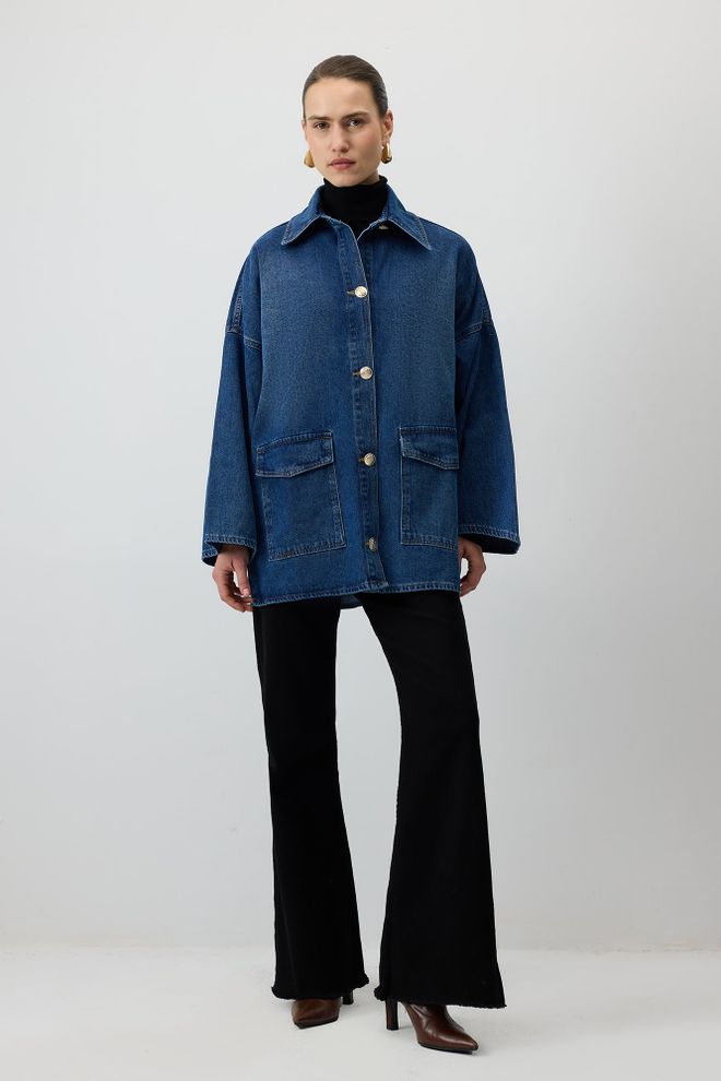 Touche Prive Плава Јакна Оверсизед Лежерни Стил Уличне Моде Велепродаја одеће Неформалан