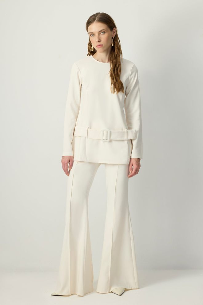 Touche Prive Beyaz Zarif Lastikli Uzun Kollu Tunik Toptan Giyim Tesettür