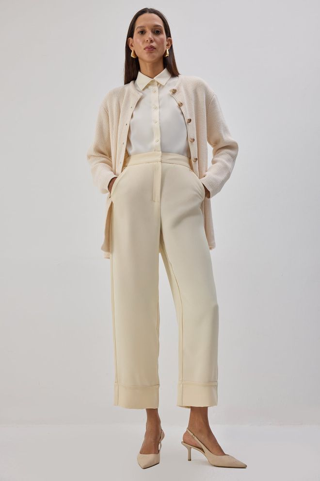 Touche Prive Bej Zarif Yüksek Bel Havuç Pantolon Toptan Giyim Tesettür