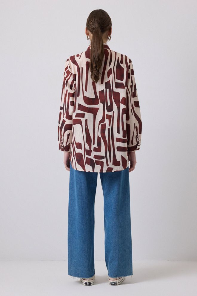 Touche Prive Hnedá Košeľa S Geometrickým Vzorom A Dlhým Rukávom Na Gombíky Veľkoobchod s oblečením Neformálny