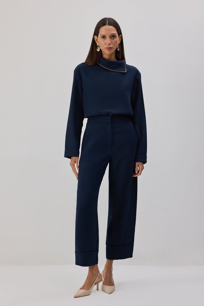 Touche Prive Lacivert Zarif Culotte Pantolon Toptan Giyim Gündelik