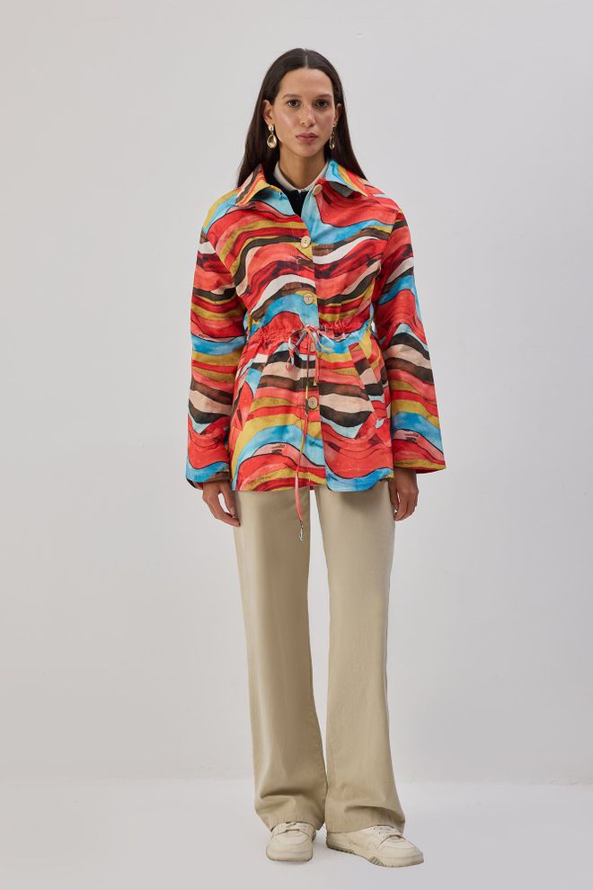 Touche Prive Kırmızı Trençkot Kapaklı Cepli Zarif Tek Düğmeli Palto Toptan Giyim Gündelik