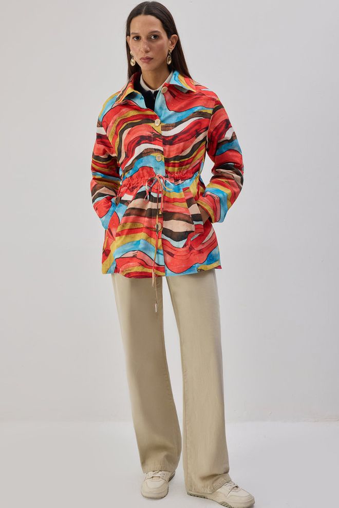 Touche Prive Red Trenchcoat Elegant Single Breasted Coat With Flap Pockets Wholesale Clothing Work